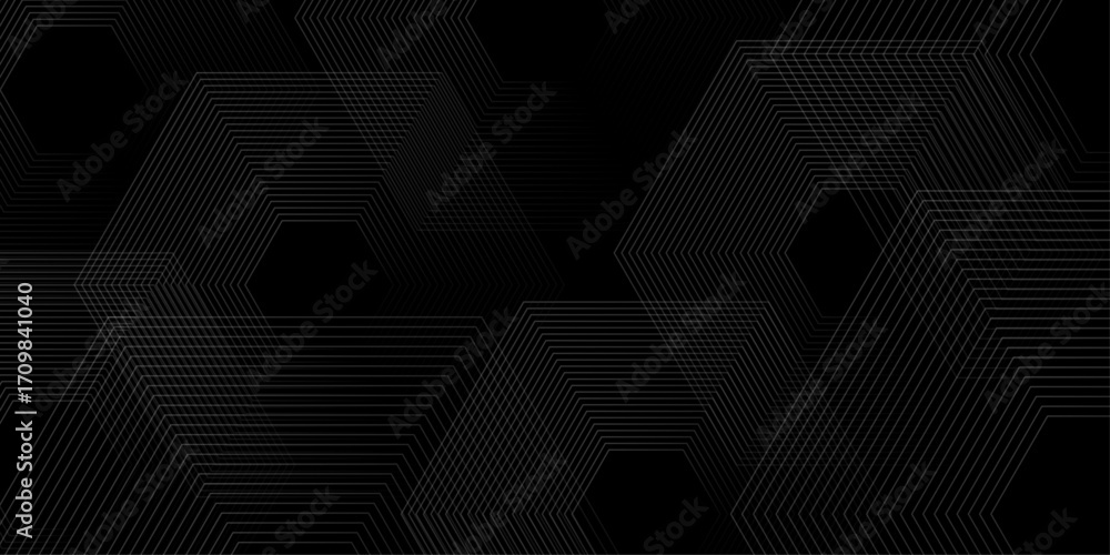Poster abstract grey lines on black background with luxury shapes square background. modern pattern elegant