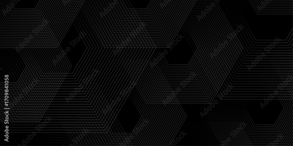 Poster abstract grey lines on black background with luxury shapes square background. modern pattern elegant