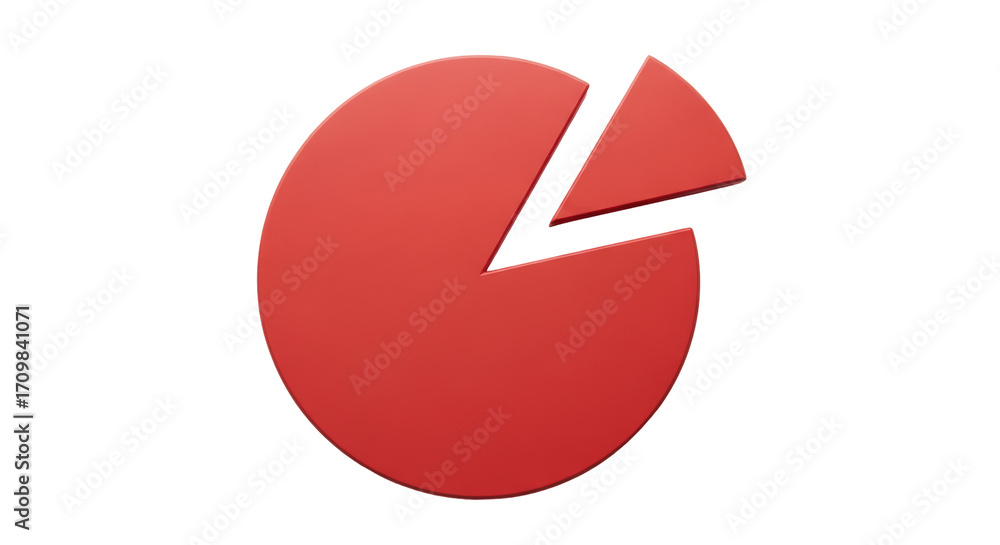 Poster isolated pie chart graph, red color representing market share, report statistics and business data