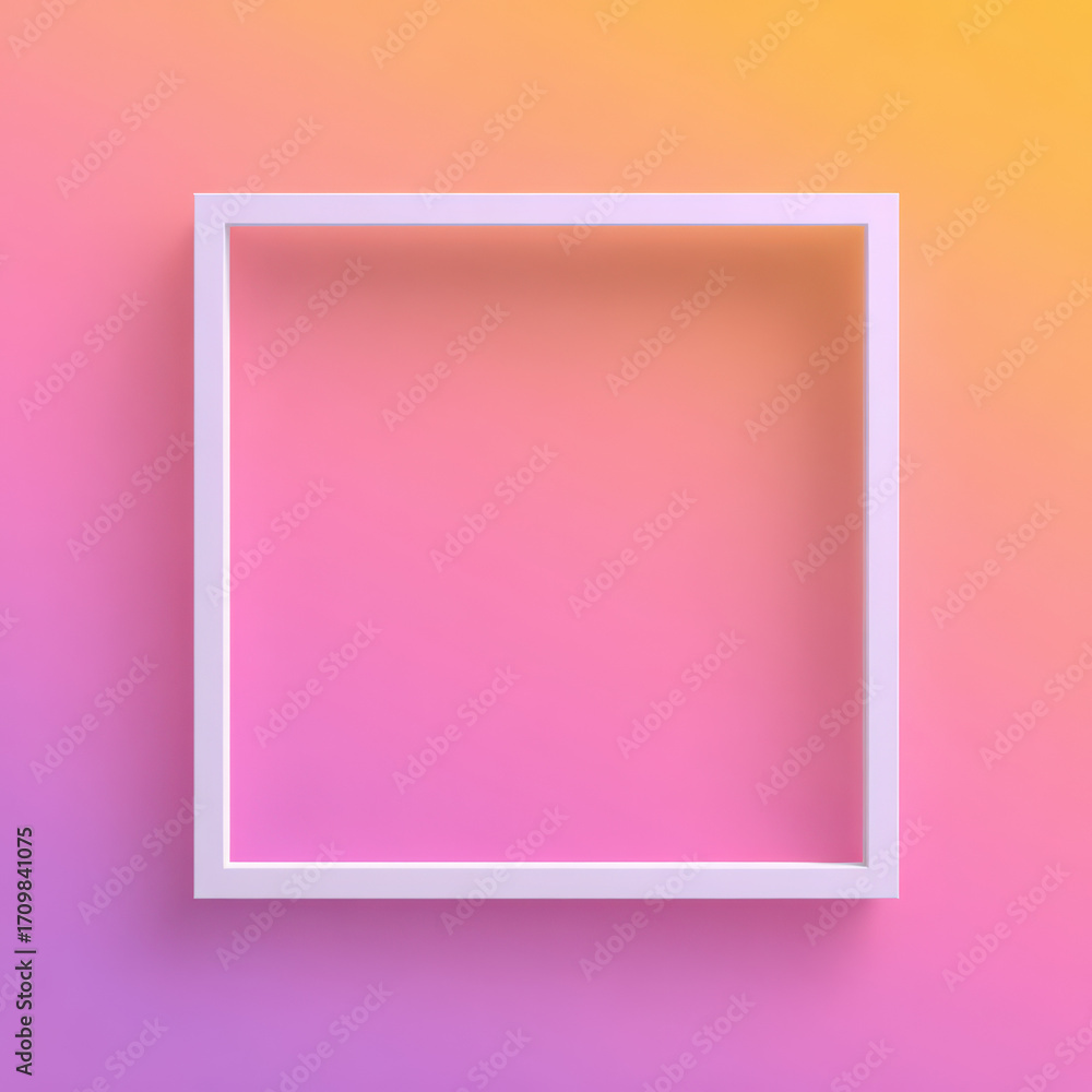 Poster gradient square frame: a minimalist, photorealistic square frame casts a shadow upon a captivating g