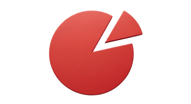 Isolated pie chart graph, red color representing market share, report statistics and business data