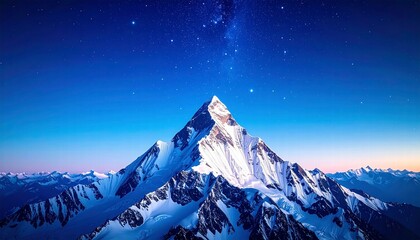 Majestic Snow Mountain Peak, Starry Night - Astrophotography