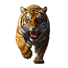 Obraz premium Fierce tiger lunging forward with bared teeth, capturing raw power and primal energy