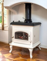 White stove with fire