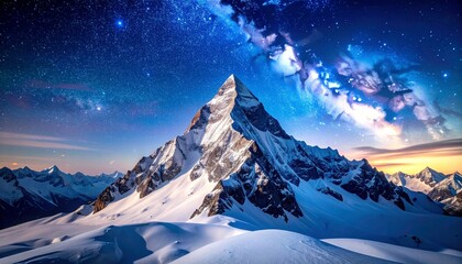 Majestic Snowy Mountain Peak, Milky Way - Milky Way Photography: Th.
