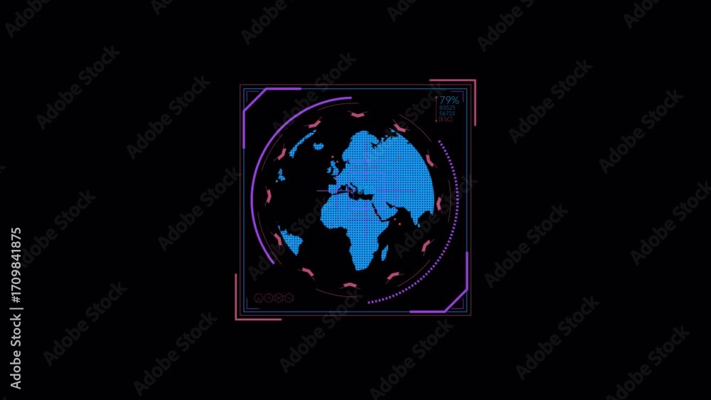Poster futuristic earth globe displaying global connections and data visualization.