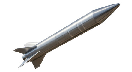 Isolated missile with metallic body in flying upward motion, modern advanced military projectile