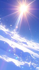 Snowy landscape with bright sun