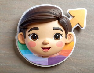 Cartoon child's head, gender neutral, rainbow spectrum