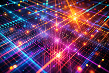Fototapeta premium Futuristic Digital Network with Glowing Neon light Abstract Technology Background