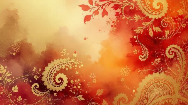 Vibrant navratri and durga puja festive background with traditional indian golden paisley and floral patterns for spiritual celebrations