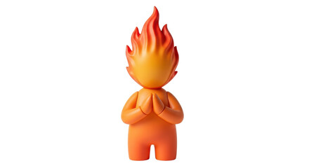 Isolated figure with flaming head praying, spiritual gesture, concept of inner peace, hope