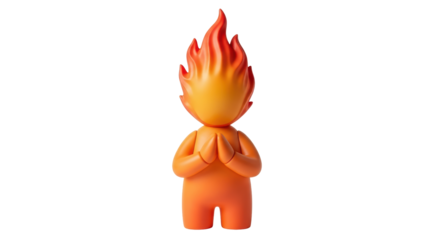 Isolated figure with flaming head praying, spiritual gesture, concept of inner peace, hope
