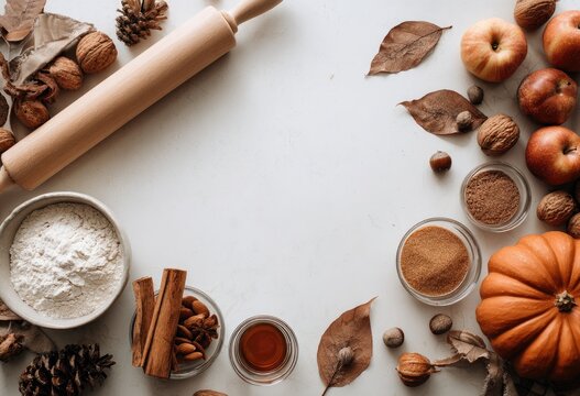 Autumnal baking ingredients arranged on a white surface (2)