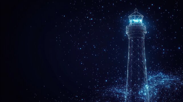 Digital lighthouse against a starry night
