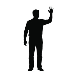 Silhouette of a man waving hand friendly greeting or hello gesture simple vector icon silhouette