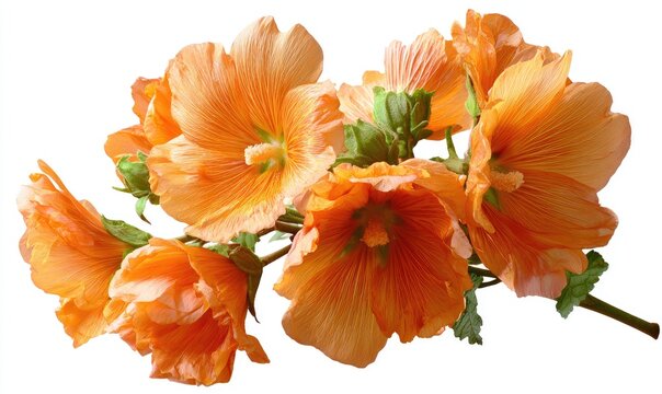 Close-up of a cluster of peach-orange flowers with delicate petals and green buds