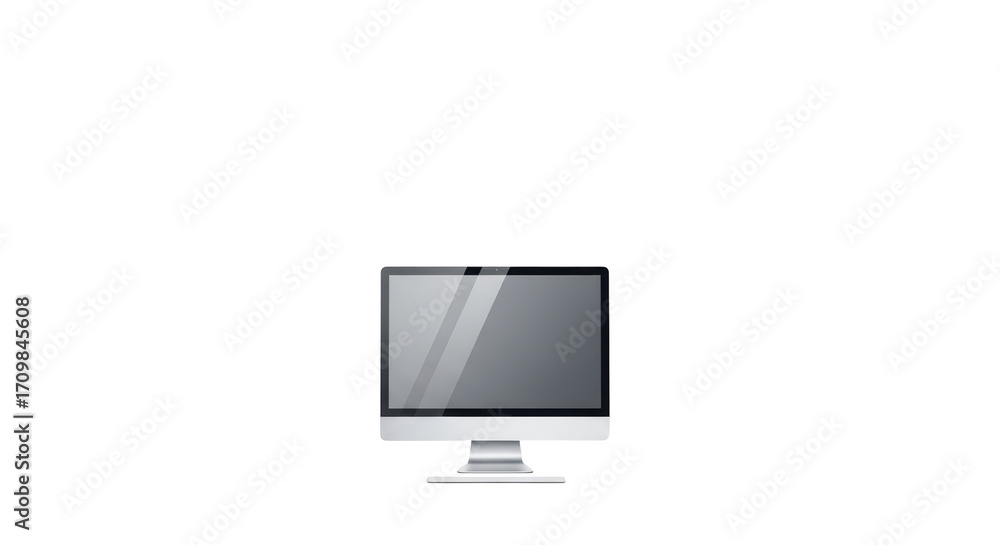 Poster isolated desktop computer for office or home use, vector of screen with stand in gray scale
