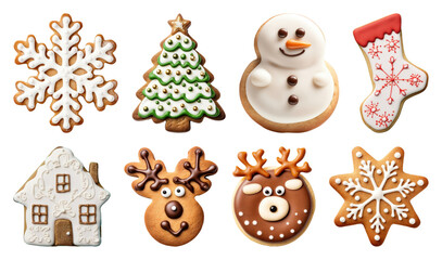 PNG Festive holiday cookies beautifully decorated, element set on transparent background