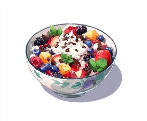 Colorful fruit and whipped cream bowl