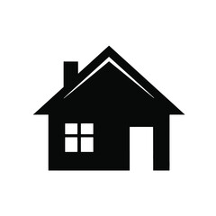 Simple black silhouette of a house with chimney and window ideal for real estate or home icons silhouette