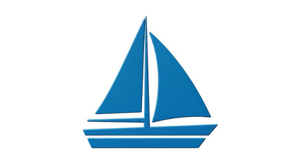Isolated blue sailboat with shadow, nautical symbol for adventure on the sea or ocean
