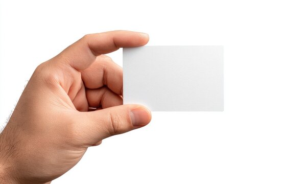 Hand holding a blank white business card