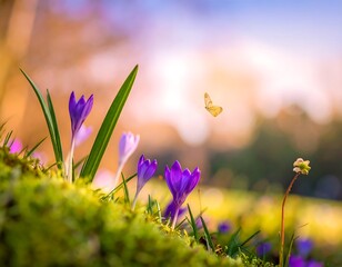 Spring flowers and a butterfly