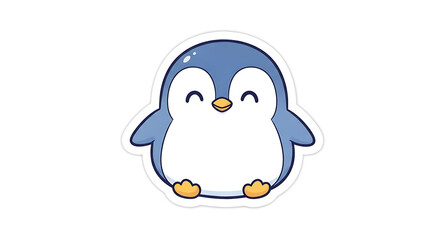 Cute cartoon penguin with blue and white coloring, smiling.