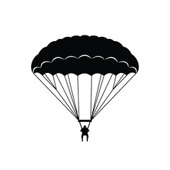 Dynamic parachute descent illustration with silhouette of skydiver falling safely vector art silhouette