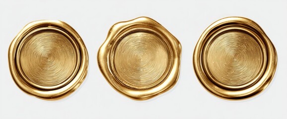 Three gold wax seals on a white background