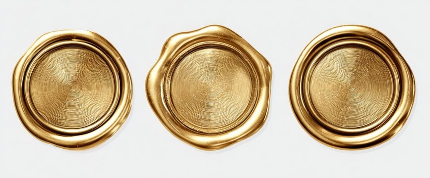 Three gold wax seals on a white background