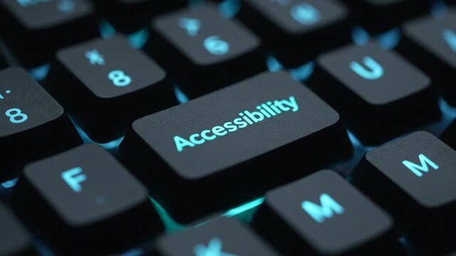 Close Up Dark Keyboard with Blue Backlighting Accessibility Key Highlighted