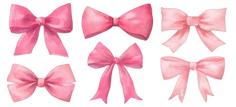 Watercolor pink bows in various styles