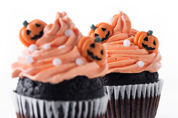 Halloween cupcakes with Halloween sprinkles isolated on white background