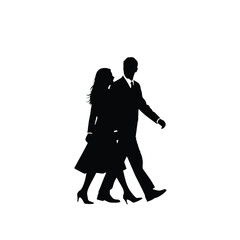 Elegant couple silhouette walking together formal attire vector art silhouette