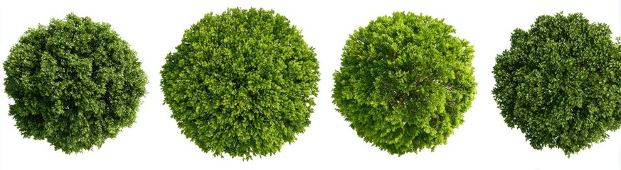 Obraz premium Four round green foliage clusters against a white background