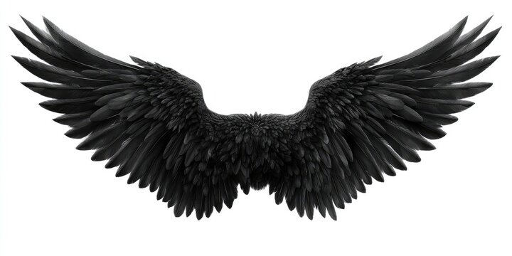 Dark, detailed angel wings spread wide against a white background