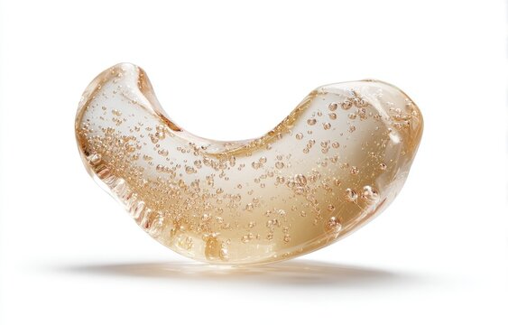 Translucent, amber-hued gel, curved shape,  small air bubbles