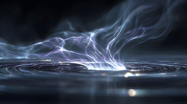 Quantum computing qubit visualization reveals glowing intricate filaments twisting above a sleek obsidian surface.