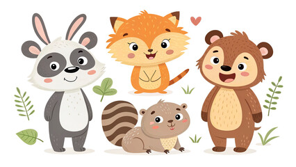 Fototapeta premium Cute playful animal illustration pack, hand-drawn in cartoon style, perfect for kids, isolated transparent background.