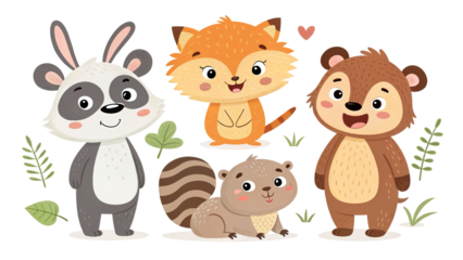 Cute playful animal illustration pack, hand-drawn in cartoon style, perfect for kids, isolated transparent background.