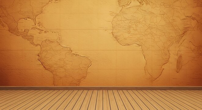 Vintage World Map Room Interior.