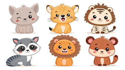 Fototapeta premium Cartoon-style hand-drawn animals collection with charming expressions, fun and cute design, isolated transparent background. 