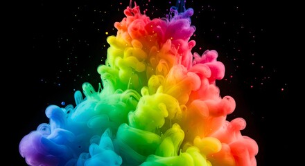 Obraz premium Rainbow ink cloud against black backdrop swirling vibrant colors