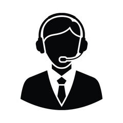 Professional customer support agent with headset icon for online services and communication silhouette