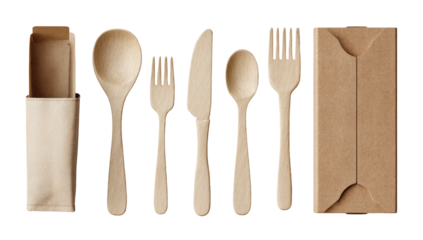 Eco-friendly wooden cutlery set in a kraft paper box