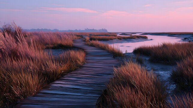 Tidal marsh reeds sway by a brackish inlet under soft silver-blue twilight moonlight.