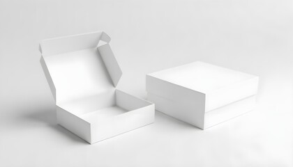 White folding gift box - Opened and closed gift box. 3d rendering mock up
