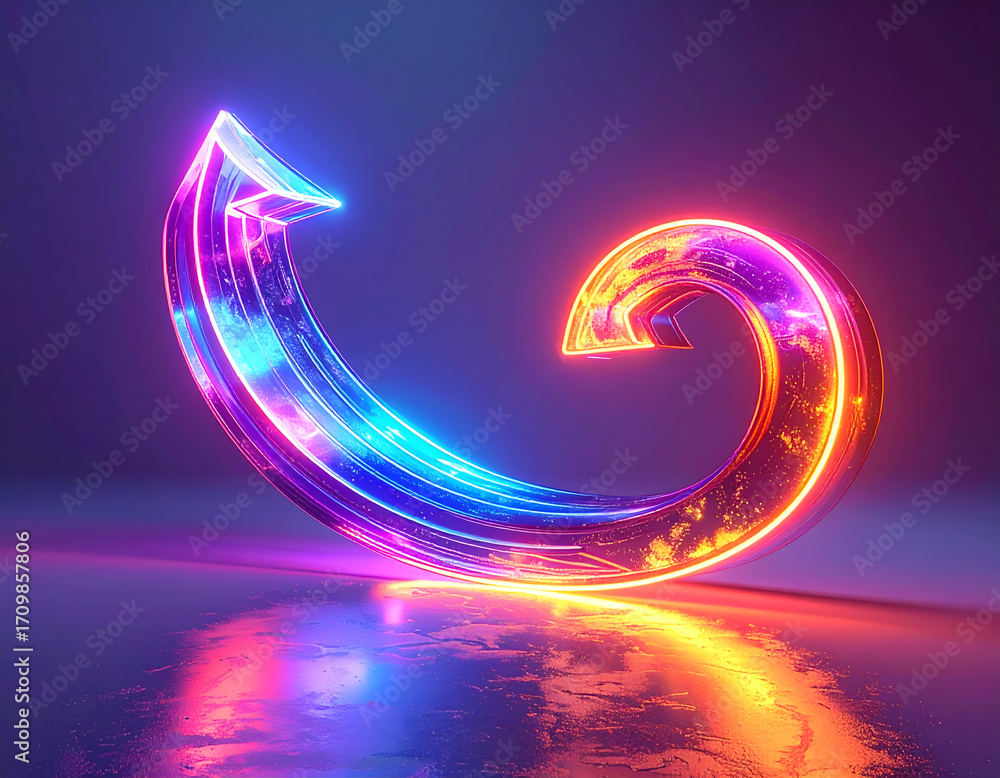 Aufkleber a vibrant and colorful abstract neon swirl design, with a glowing light effect creating depth and di